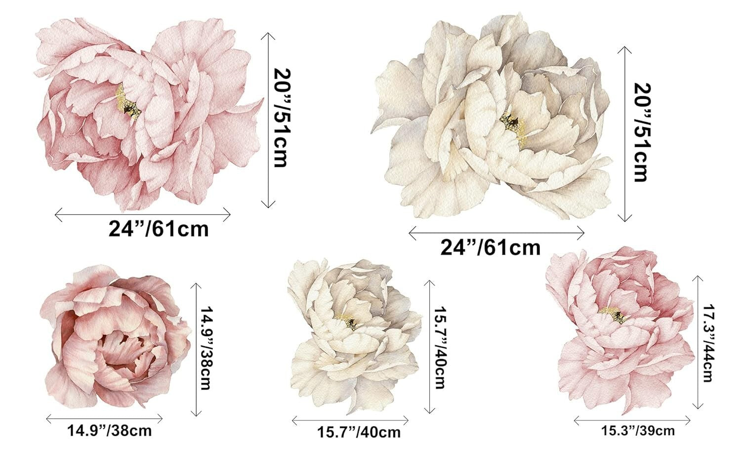 Vibrant Peony Bouquet Removable Wall Decals - Perfect for Bedroom and Nursery