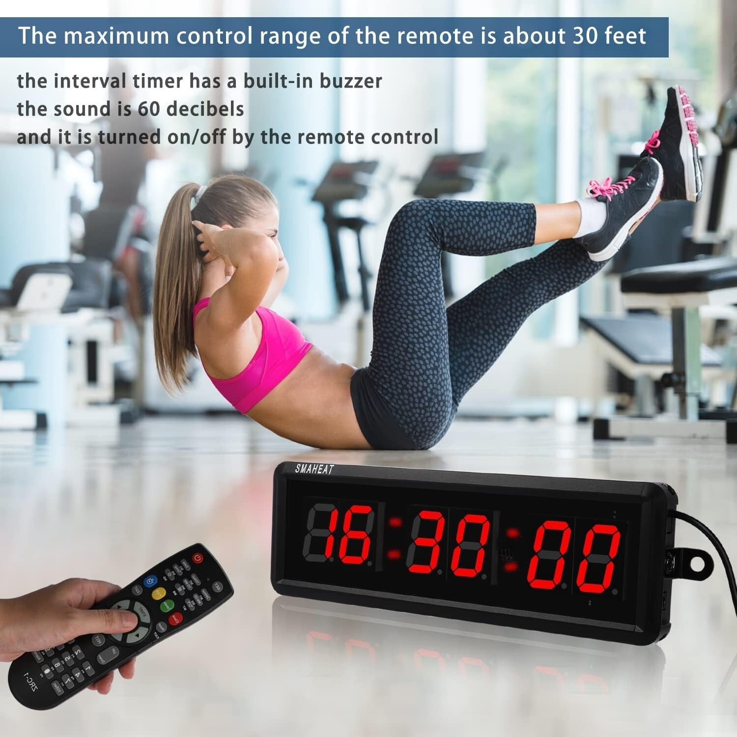 1.5-Inch LED Gym Timer with Interval Settings & Remote Control Functionality