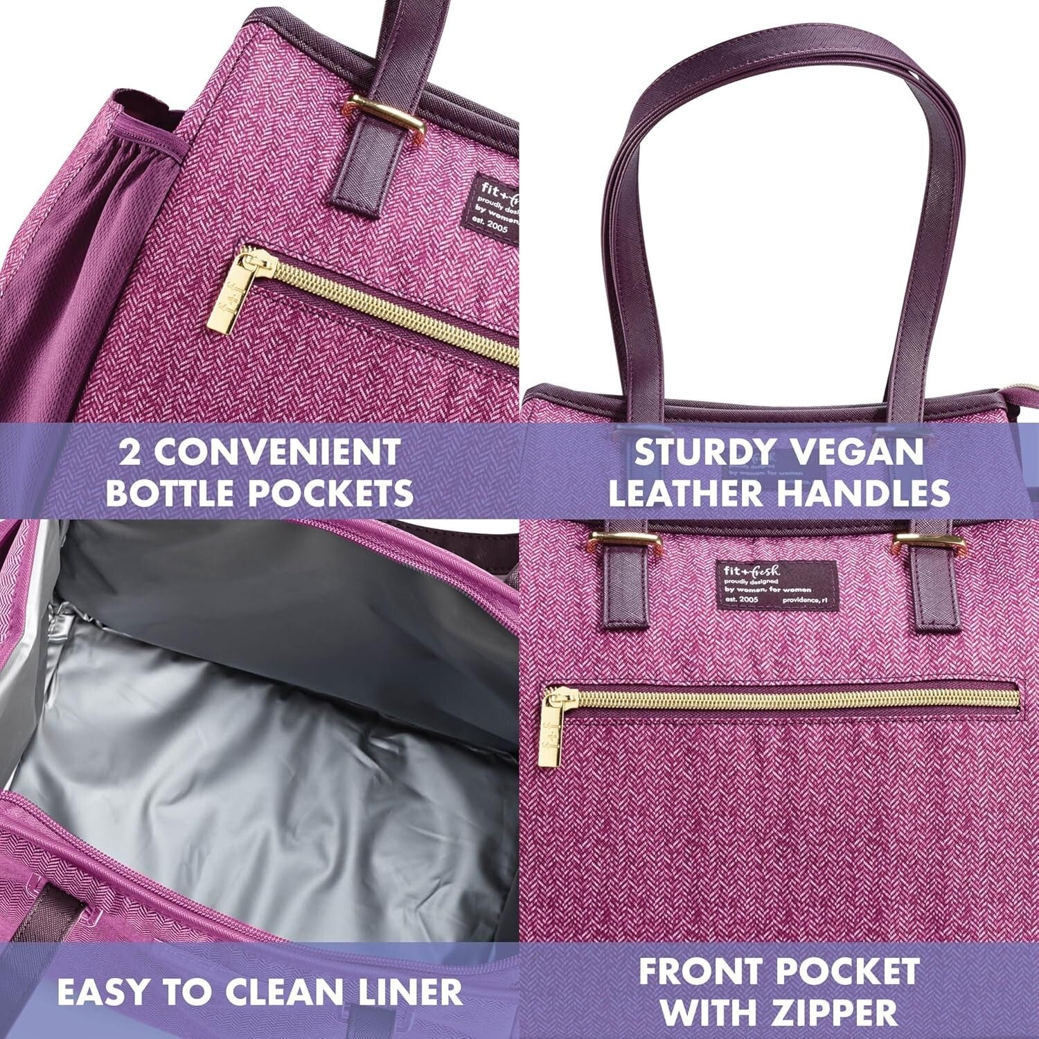 Chic Insulated Women's Lunch Tote - Includes 3 Containers & Zipper Closure