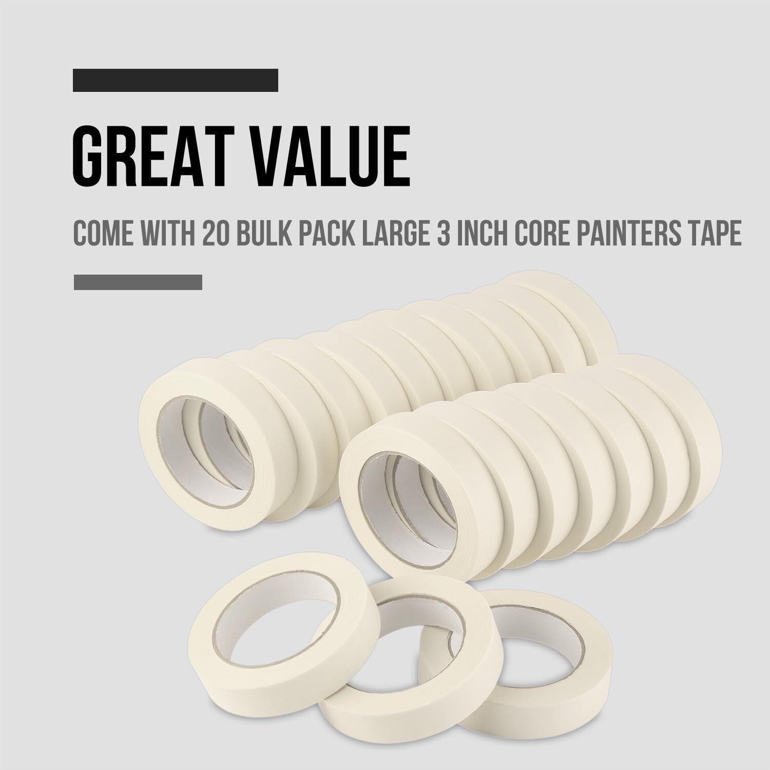 Beige General Purpose Masking Tape - 20 Pack, 1" x 55 Yards for All Projects