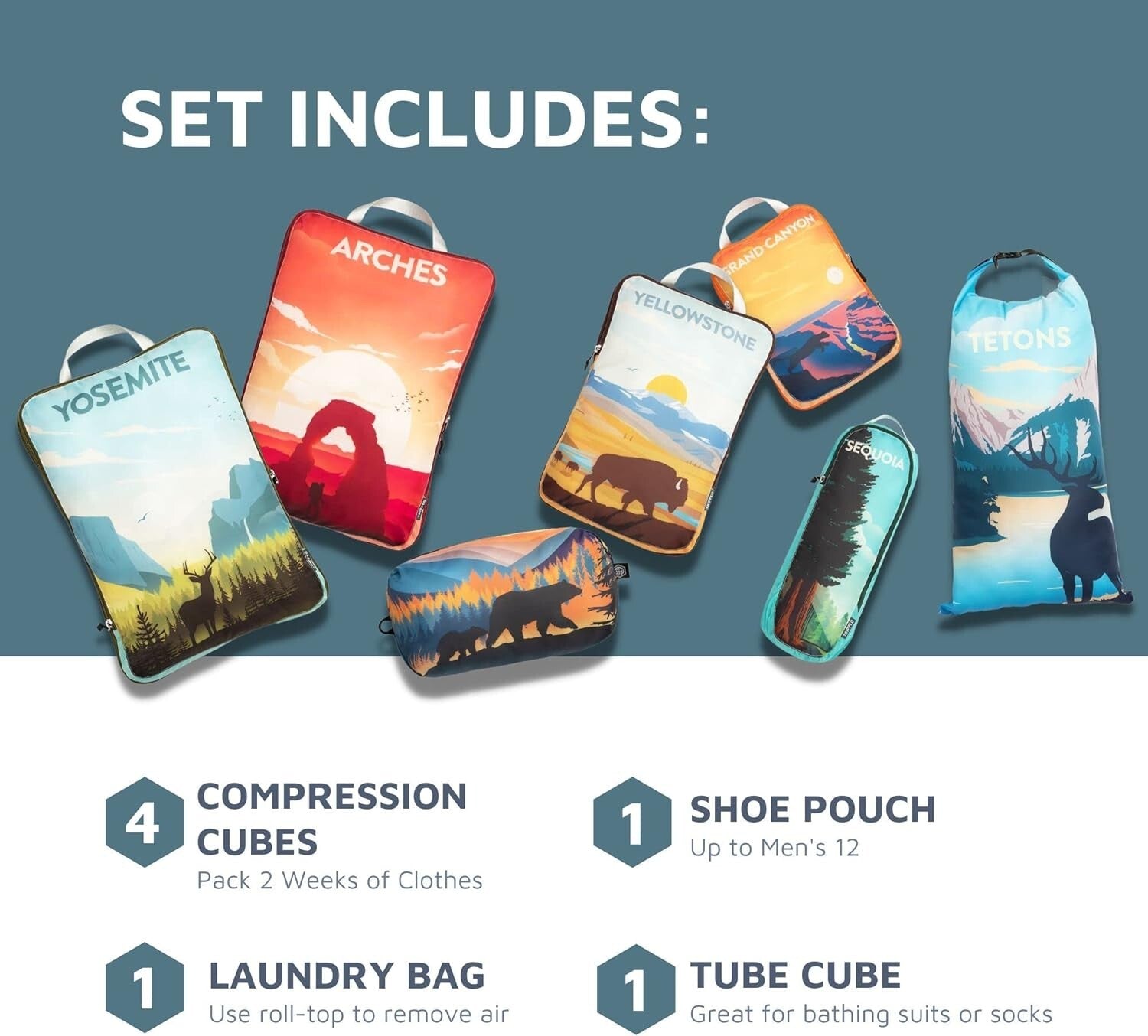 Extra Large 7-Piece Packing Cubes - Ultralight Compression Travel Organizers