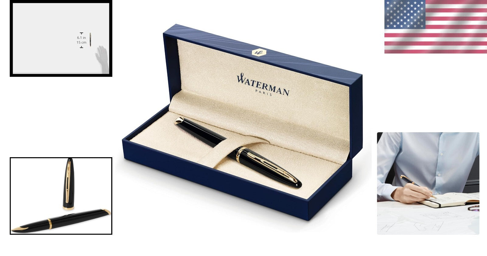 Elegant Carène Black Sea Fountain Pen with 23k Gold Clip - Gift Ready Box