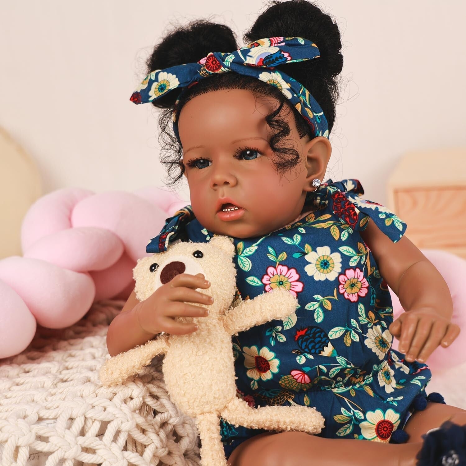 20-Inch Realistic African American Reborn Baby Doll with Curly Hair - Gift Ready