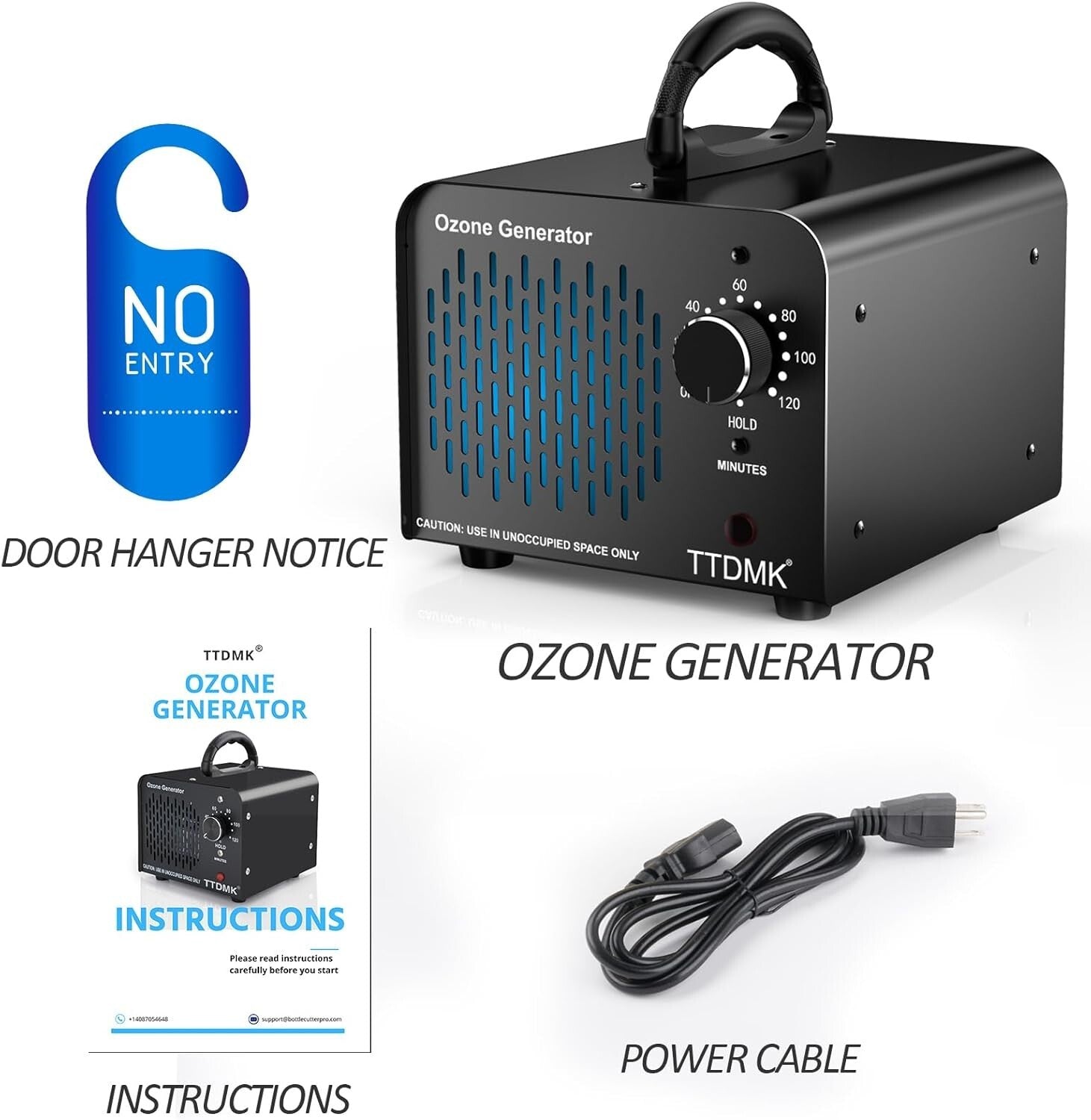 Durable Black Ozone Generator - 58,000mg/h for Smoke, Pet, and Air Quality