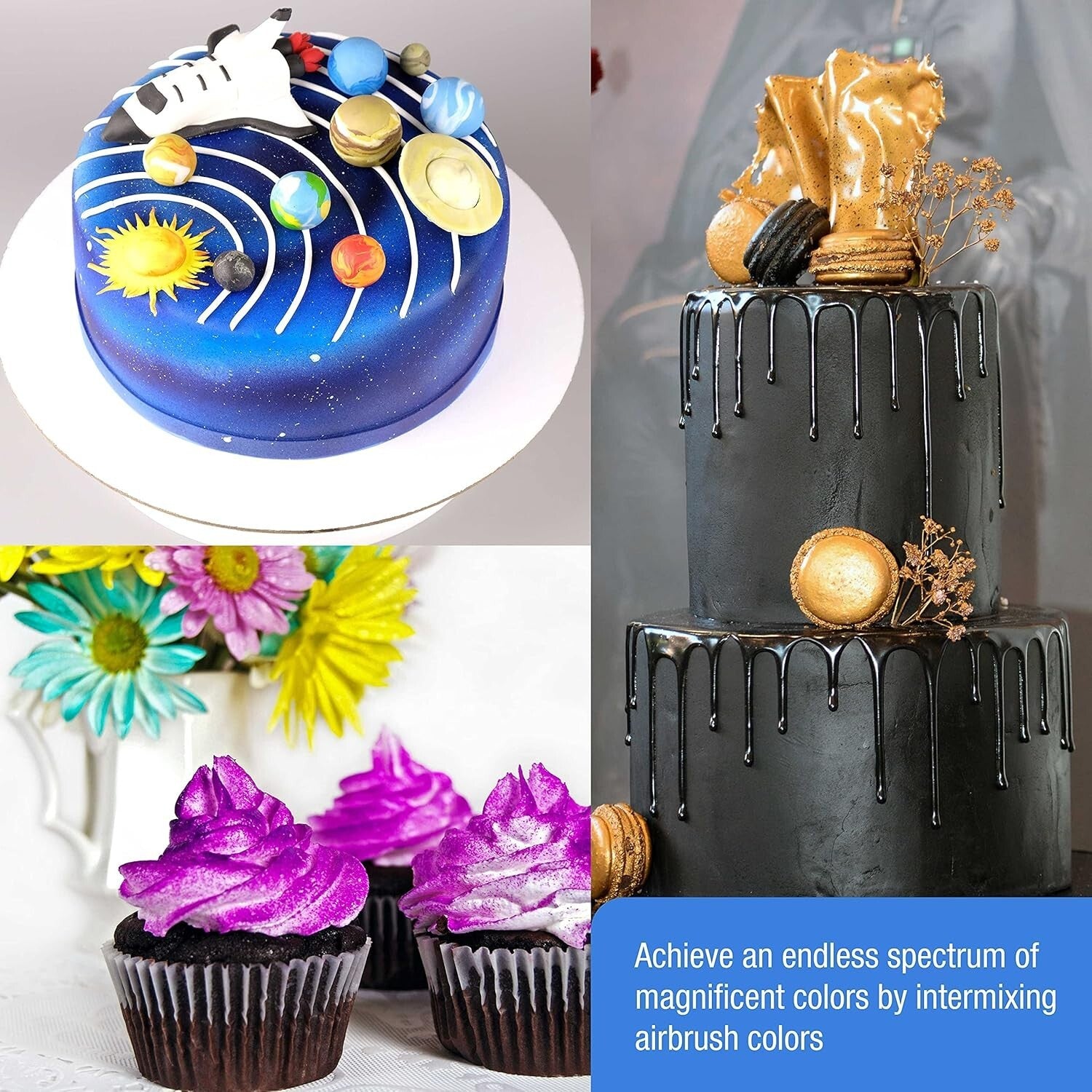 Edible Airbrush Food Colors - 12 Vibrant Shades with Convenient Dispenser