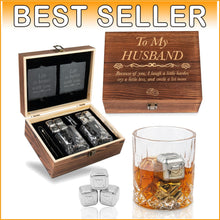 Load image into Gallery viewer, Engraved Whisky Glass and Stainless Steel Stones Set - Unique Anniversary Gift