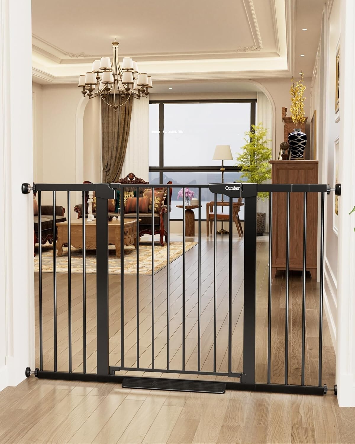 Black Pressure Mounted 36" Child & Pet Safe Gate - Auto Close & Adjustable Width