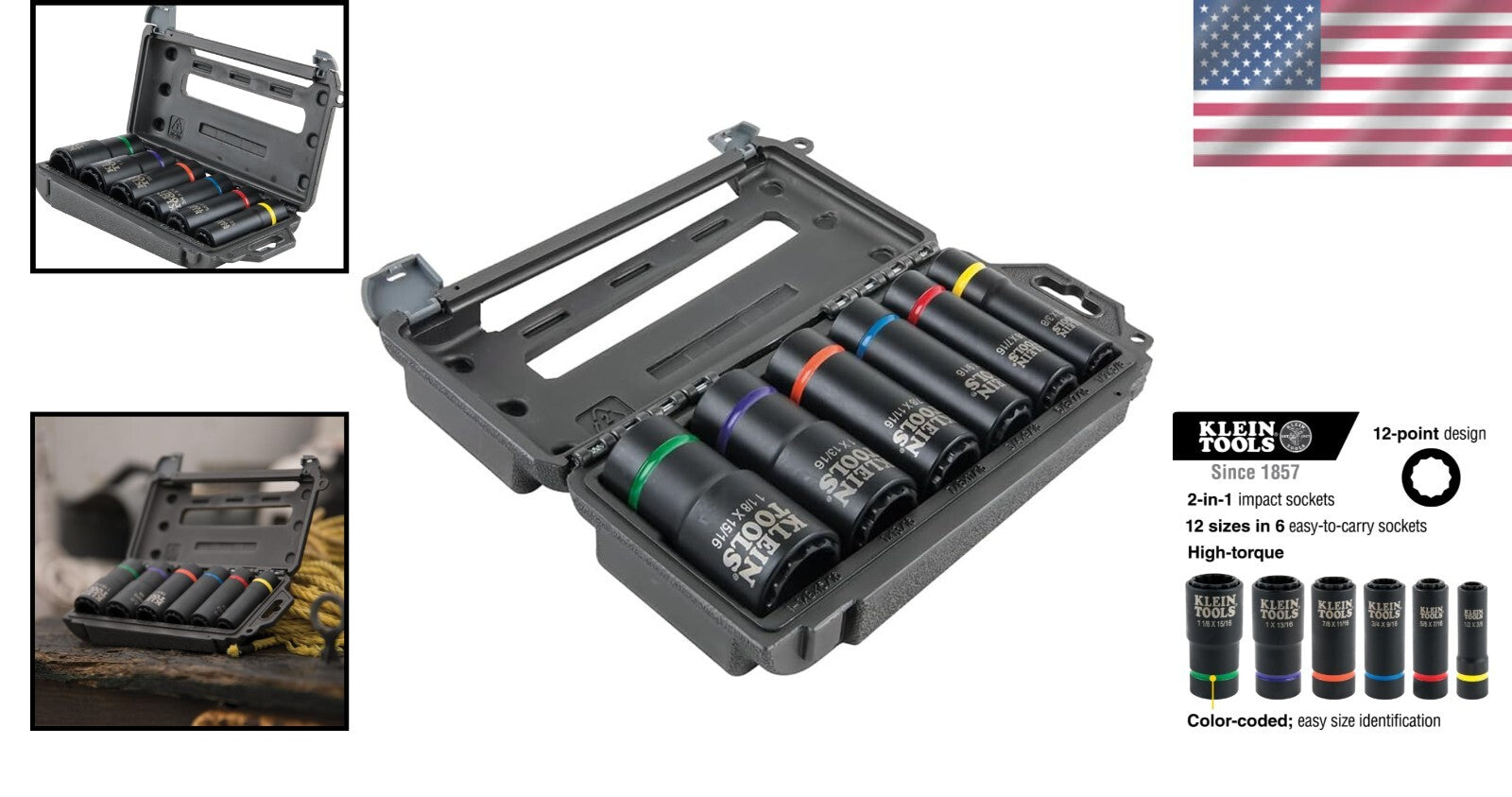 High-Torque 6-Piece Impact Socket Set with Hands-Free Adjustments & Tool Case