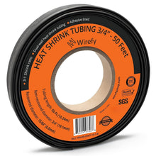 Load image into Gallery viewer, Professional Grade 3/4" Heat Shrink Tubing - 3:1 Ratio - 50ft for Insulation