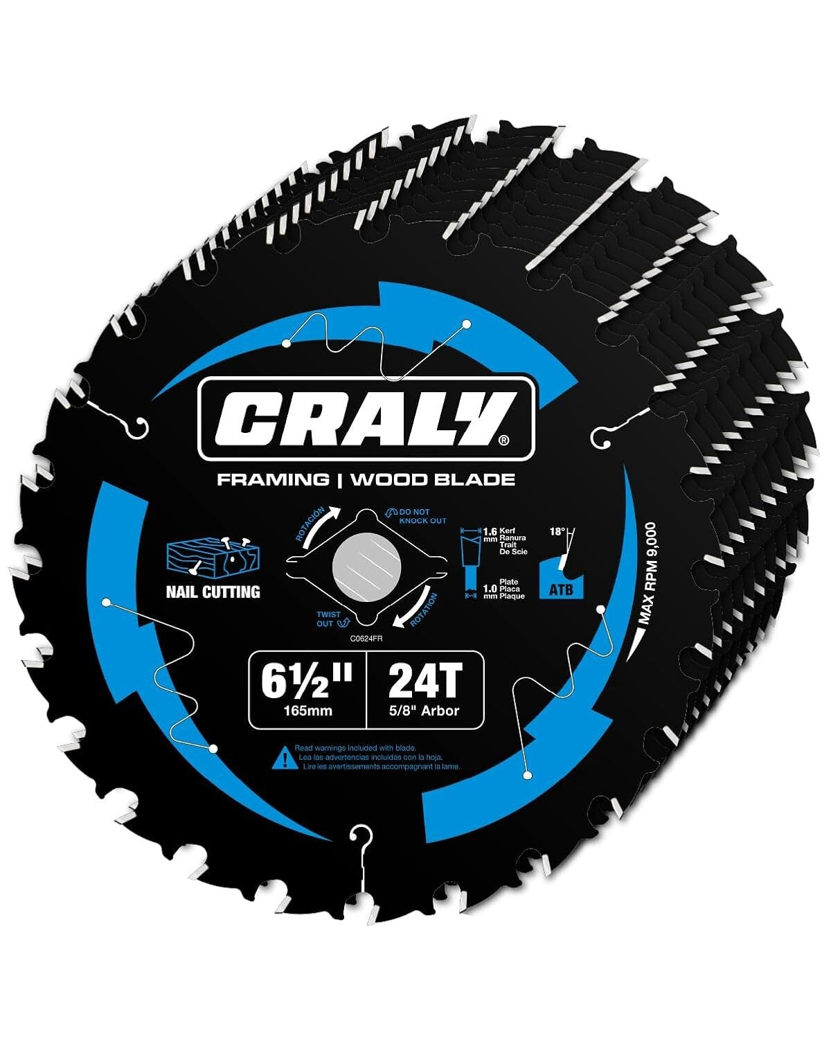 Premium 6-1/2 Inch 24 Teeth Circular Saw Blades with Black Ice Coating - 10 Pack