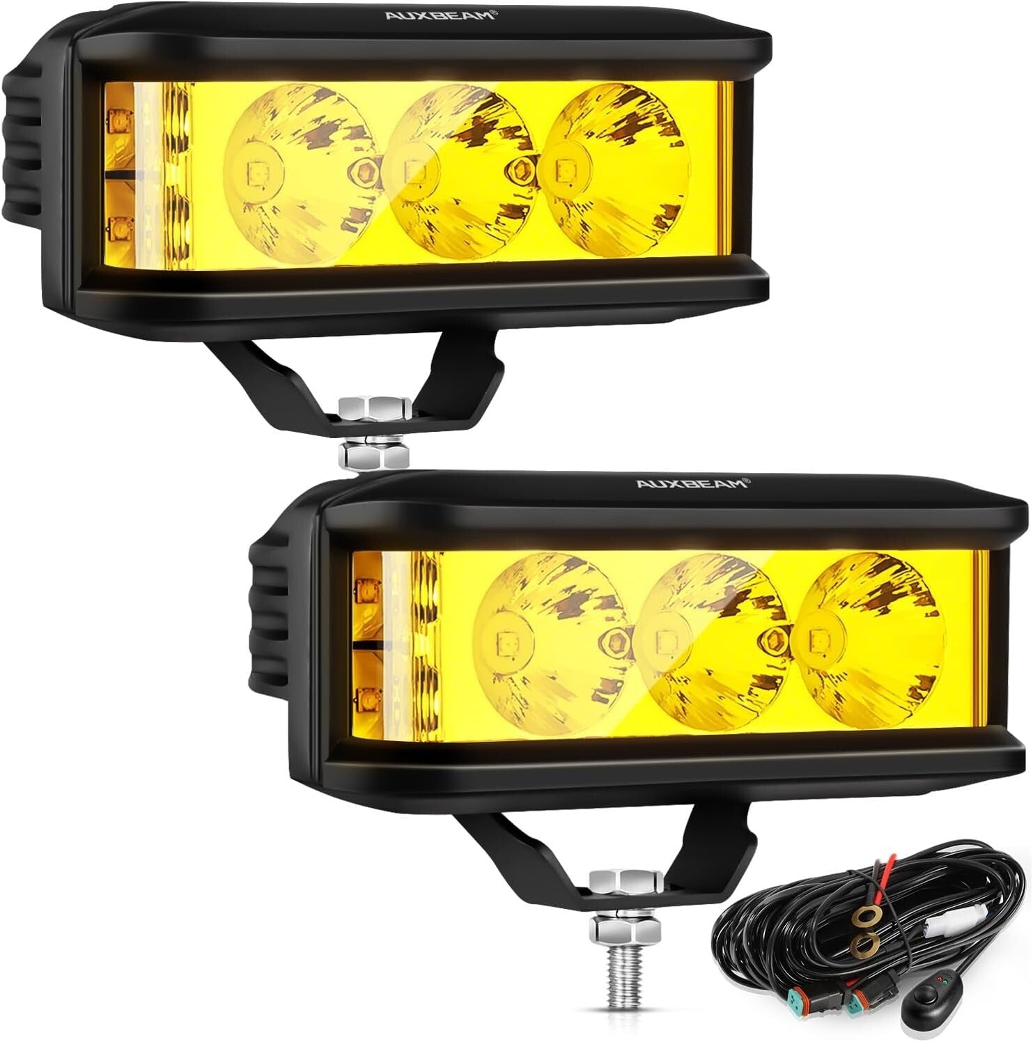 Compact Waterproof Amber LED Light Bar with Side Shooter - 68W Brightness