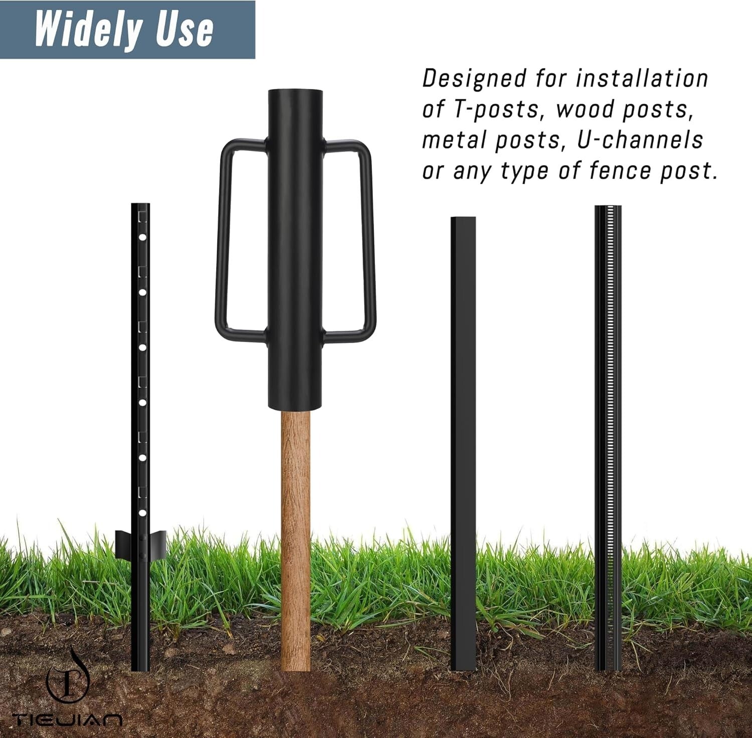 18 LB Heavy Duty Steel Fence Post Driver with Ergonomic Handle - Durable Black