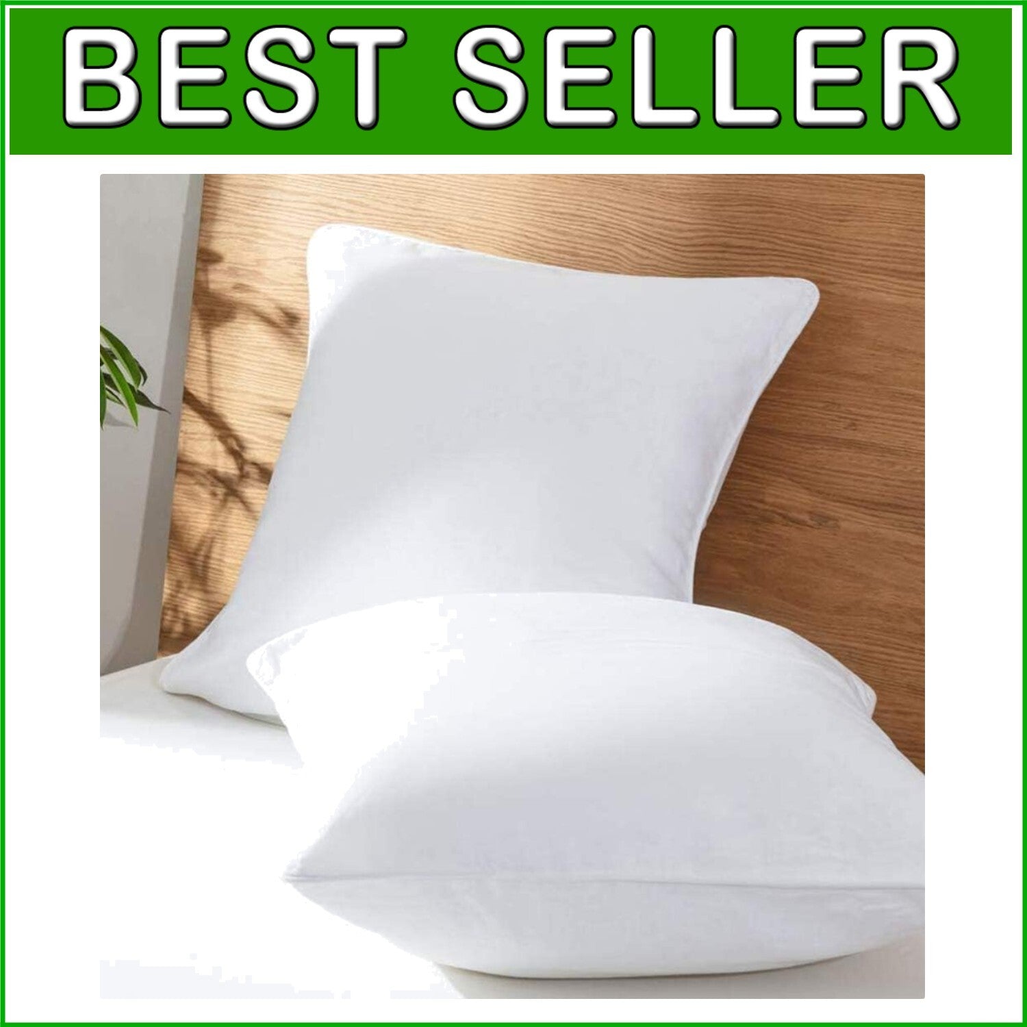Classic White Trim Linen Euro Pillow Shams - Set of 2, 26"x26" Luxury Covers