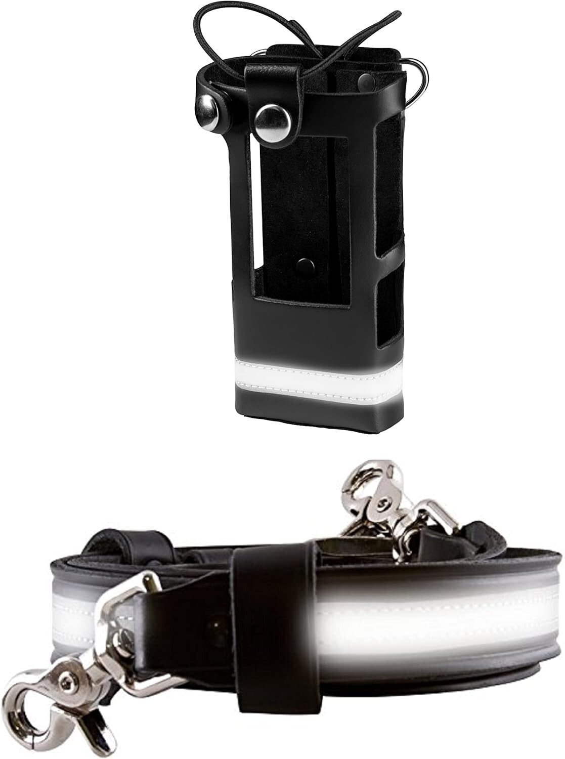 Reflective Leather Firefighter Radio Strap & Holster Bundle – Fits Motorola APX