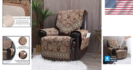Elegant Waterproof Recliner Chair Covers with Non-Slip Design & Pockets - Brown