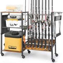 Load image into Gallery viewer, Professional Fishing Gear Storage on Wheels - 16 Rod Holder with Rubber Support