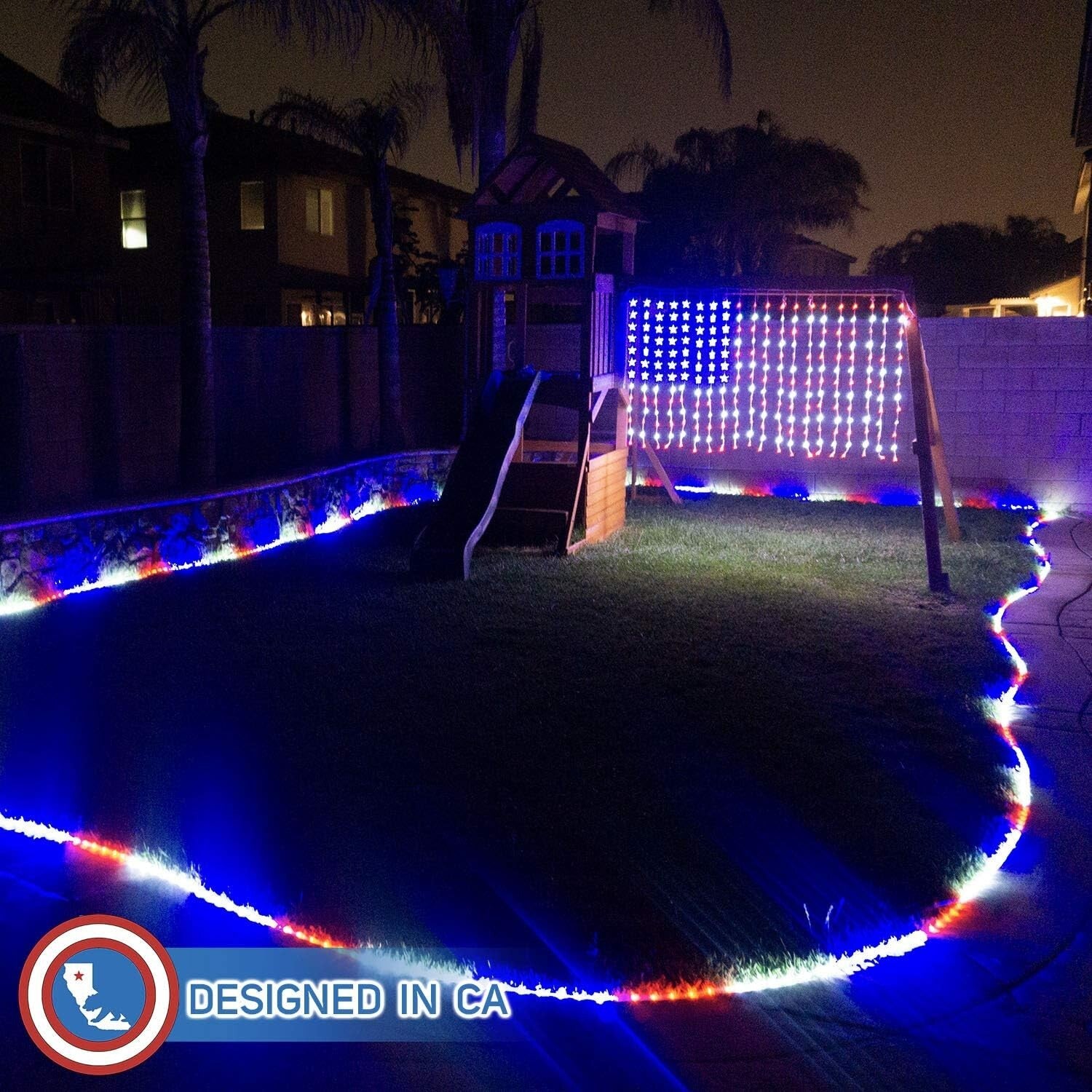 Festive 260 LED American Flag Curtain Lights - Ideal for Patriotic Celebrations