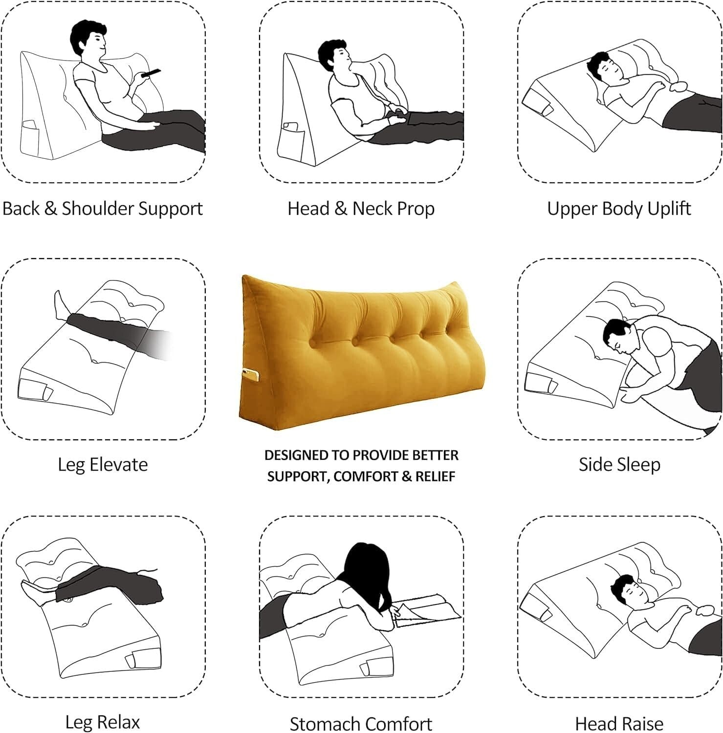 Luxurious Velvet Headboard Wedge Pillow - Ergonomic Triangular Backrest Support