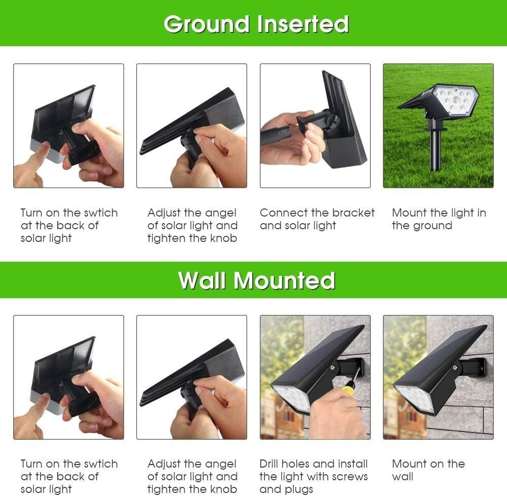 Bright 3000K Solar Spotlights - IP67 Waterproof Adjustable Outdoor 10 Pack