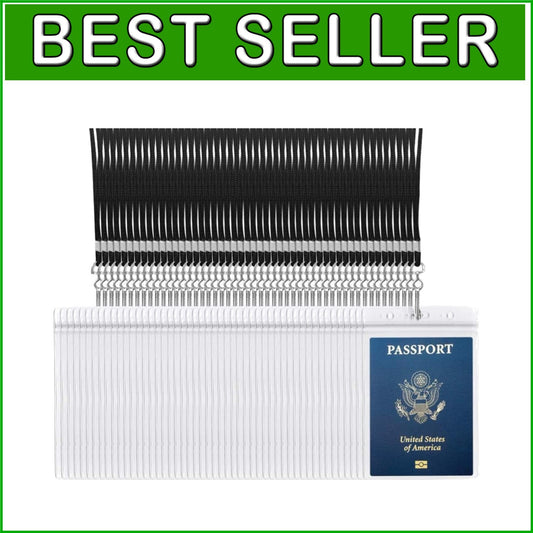 Durable Clear PVC 50-Pack Passport and ID Holders with Black Lanyards Included