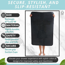 Load image into Gallery viewer, Premium 47x32 Non-Slip Bath Mat with Secure Suction Grip &amp; Drainage Holes