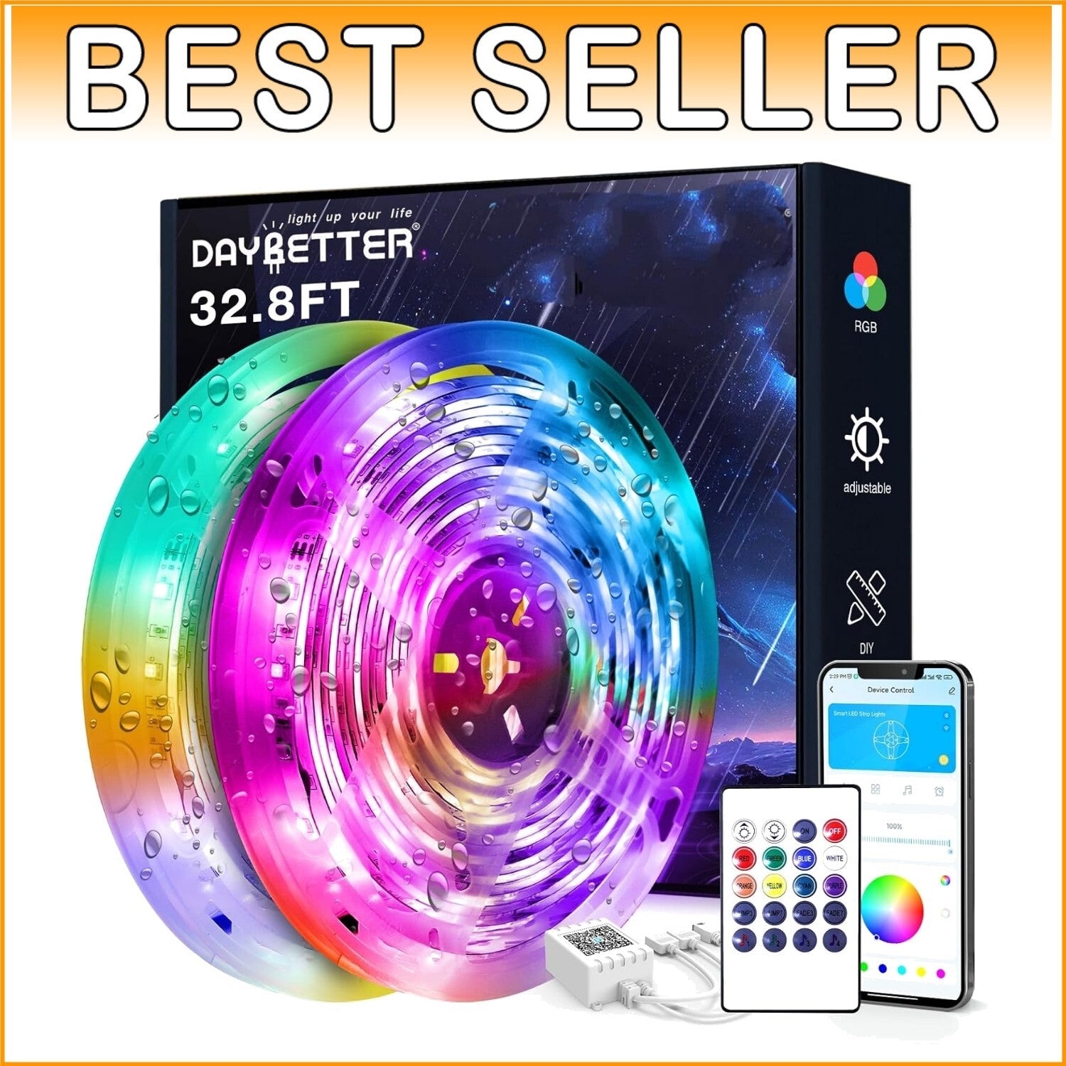 Flexible 32.8 ft Smart LED Strip Lights with Music Sync & Alexa Compatibility