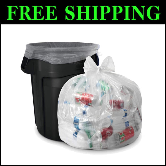 100 Pack of 60 Gallon Clear Trash Bags - 1.5 MIL Heavy-Duty Liners, Made in USA
