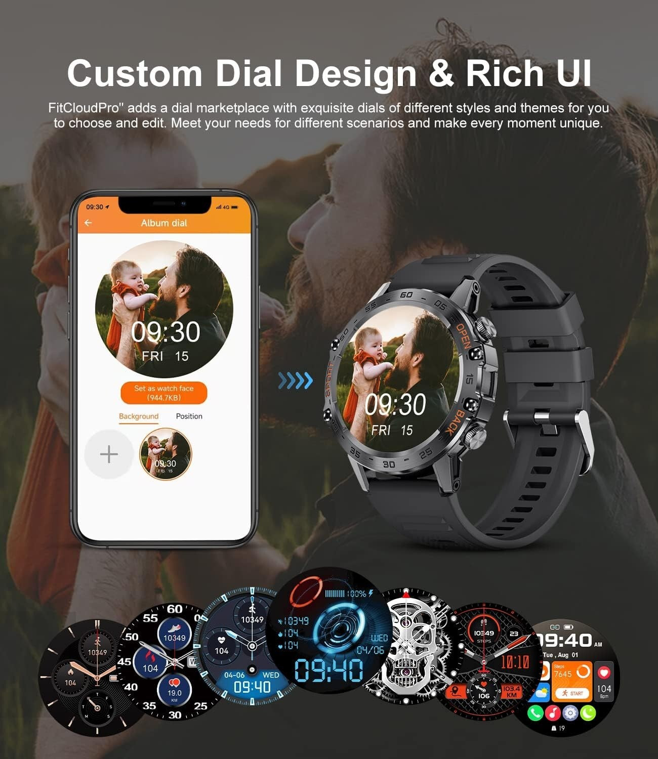 All-in-One Military Smart Watch with Health Tracker & HD Touch Screen Display