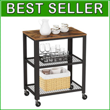 Load image into Gallery viewer, BRYCE 3-Tier Kitchen Utility Cart on Wheels - Rustic Brown and Black Elegance