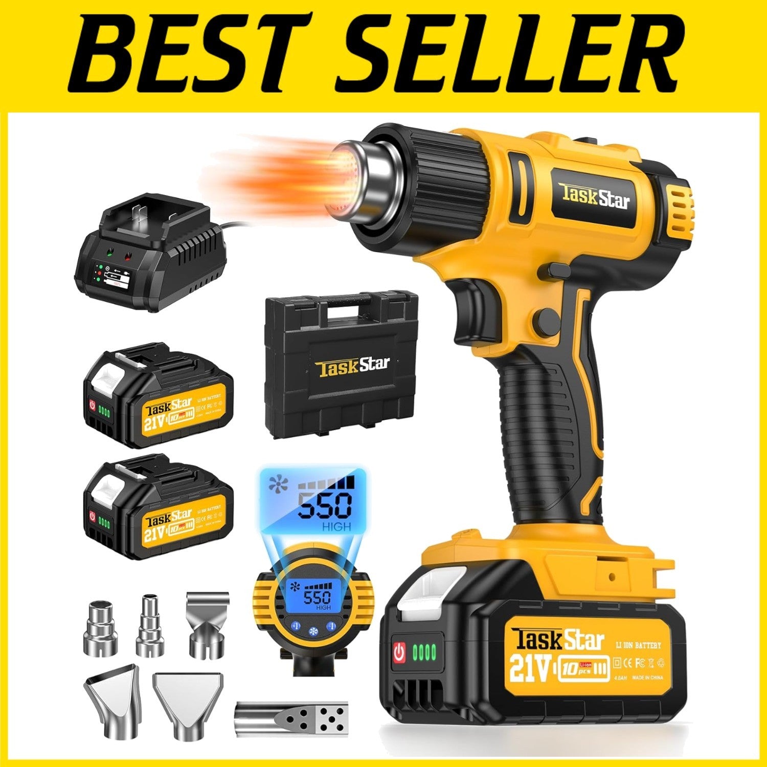 Efficient Cordless Heat Gun with Non-Slip Grip & 6 Nozzles for Every Project