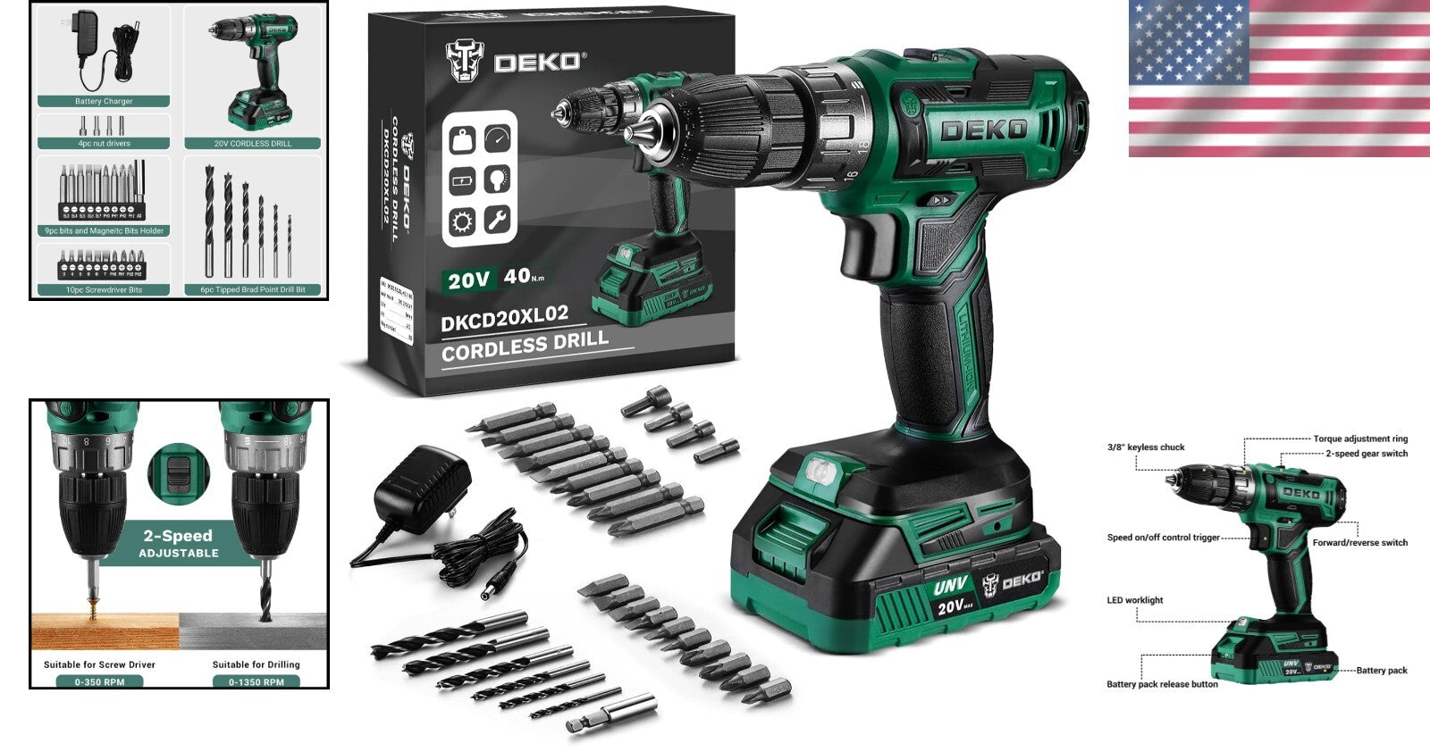 Versatile DEKO PRO 20V Electric Power Drill with Bits and Magnetic Holder