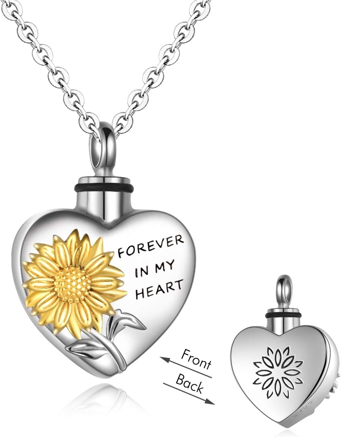 Sunflower Locket Necklace for Ashes - Beautiful Sterling Silver Memorial Gift