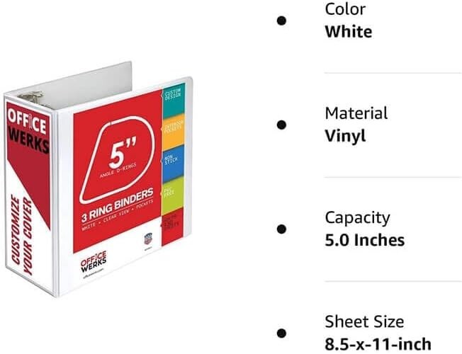 2-Pack 5 Inch Heavy Duty View Binder with Locking D Rings - Professional Quality