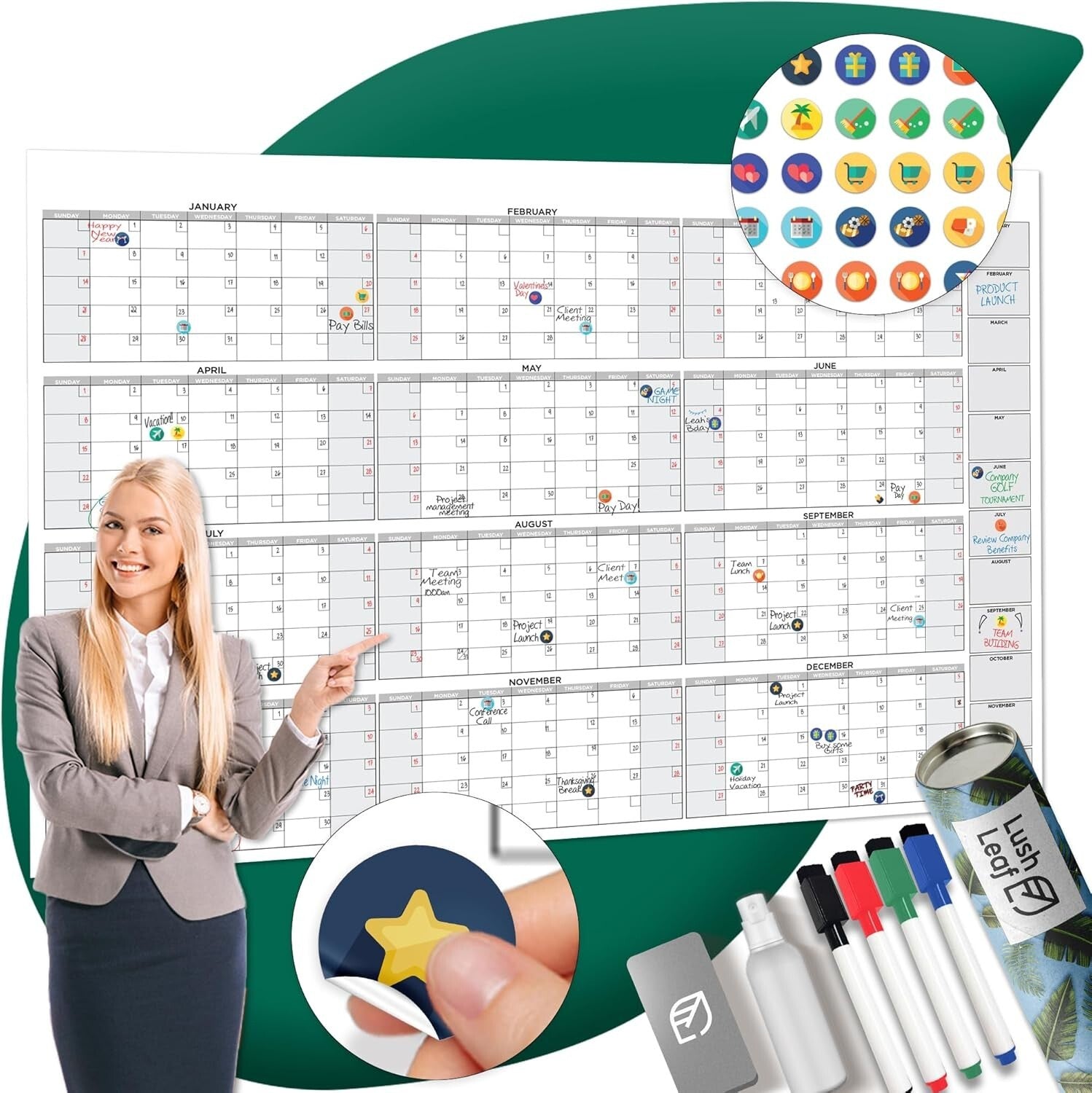 Expansive 2025 Undated Dry Erase Calendar - Ideal for Home, Office & Classroom