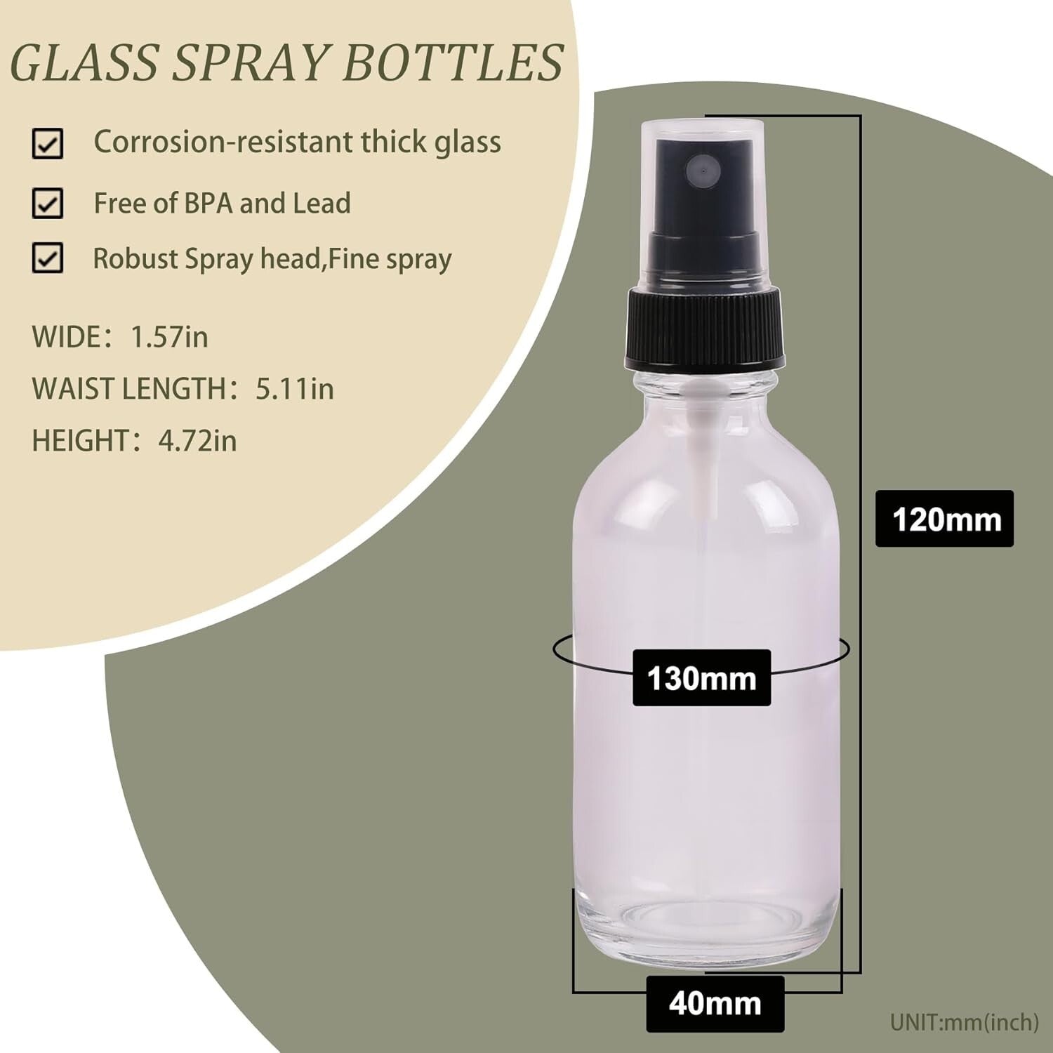 Durable 2 oz Clear Glass Mini Spray Bottles - Leakproof Design, 48 Pack