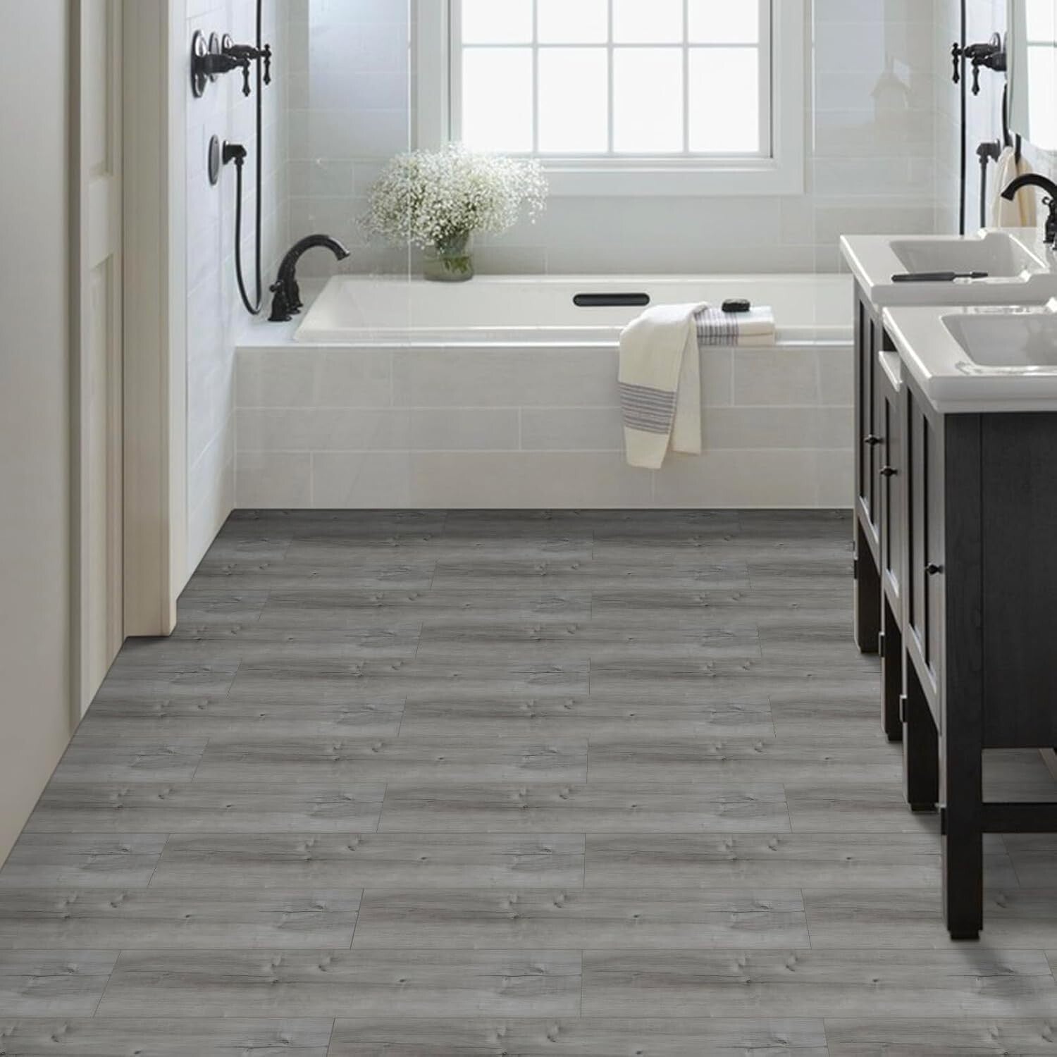 Elevate Your Space with Peel & Stick Vinyl Floor Tiles - 60 Sq.Ft Grey Wood