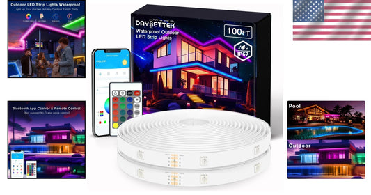 Multicolor Outdoor LED Strip Lights - 100ft Waterproof with App & Remote Control