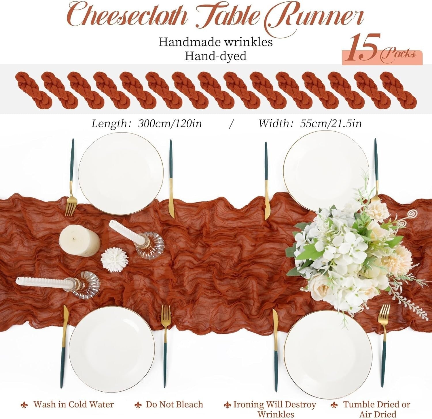 Terracotta Plaid Cheesecloth Table Runners - 15 Packs for Elegant Celebrations