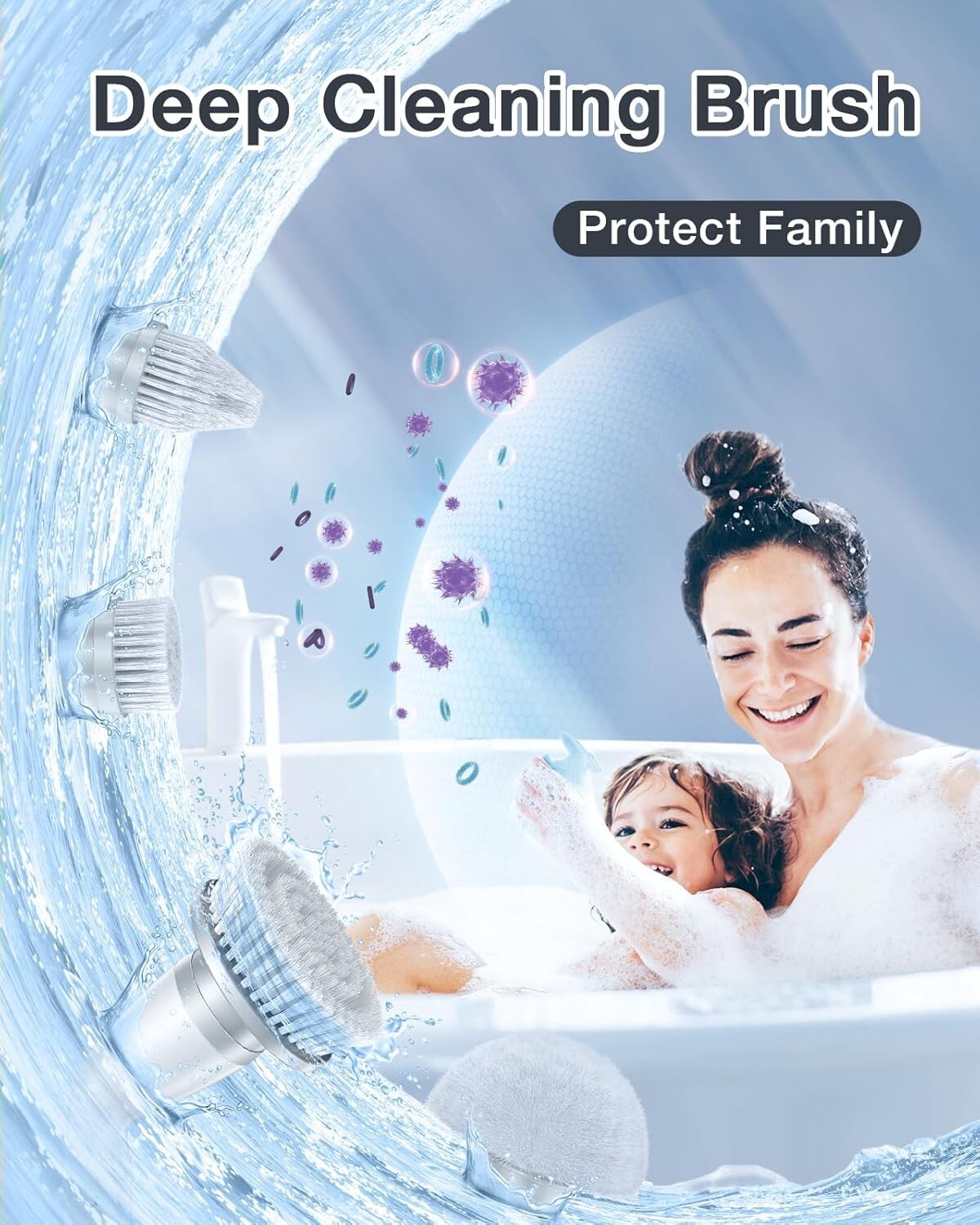 High-Speed 380 RPM Electric Spin Scrubber with 4 Brush Heads for All Surfaces