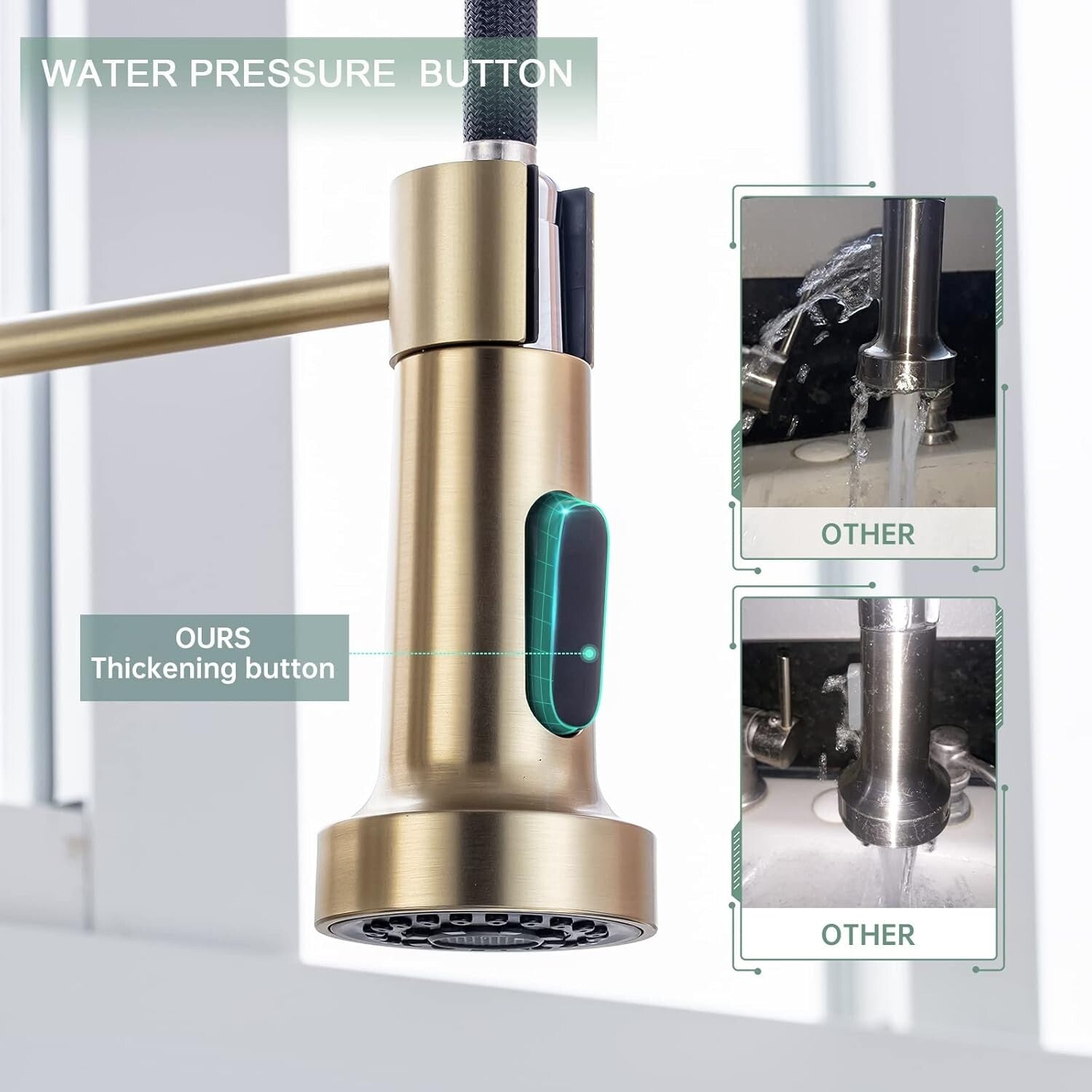 Brushed Gold Brass Kitchen Faucet with Pull Down Sprayer for Modern Utility
