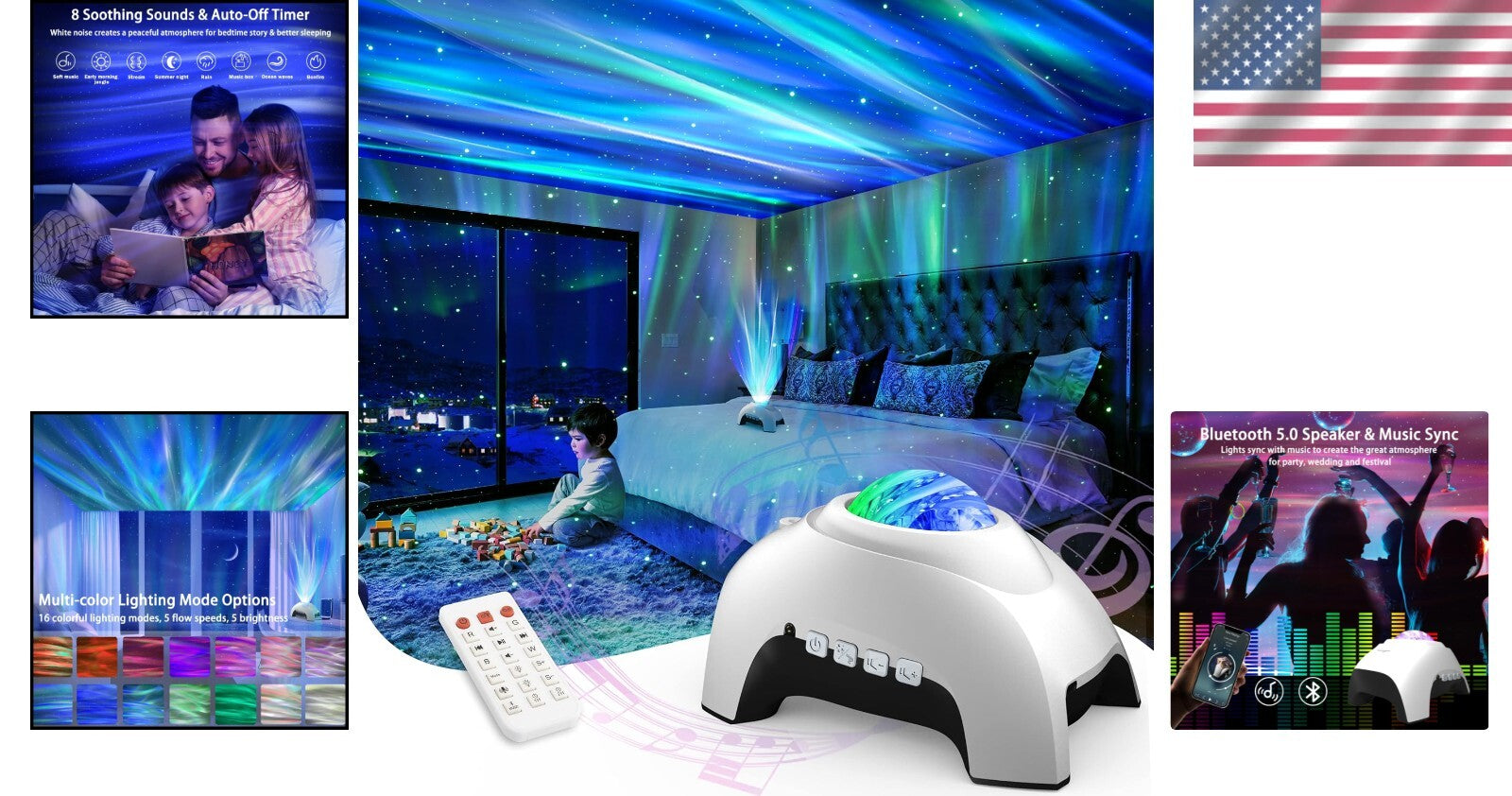 Elegant Galaxy Projector with Sound Activation - Night Light for Kids & Adults