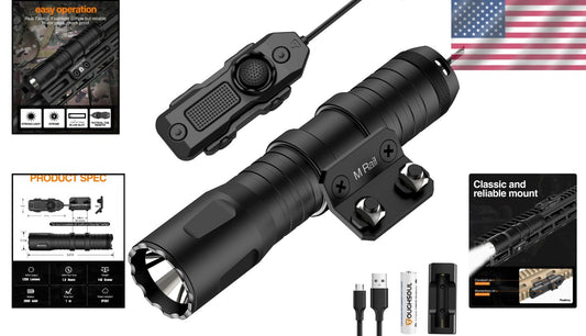 Mlok Mounted 1250 Lumens Tactical LED Flashlight with Remote Pressure Switch