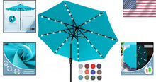 Load image into Gallery viewer, Durable 9FT Turquoise Solar LED Patio Umbrella with 32 Lights - Elegant Shade