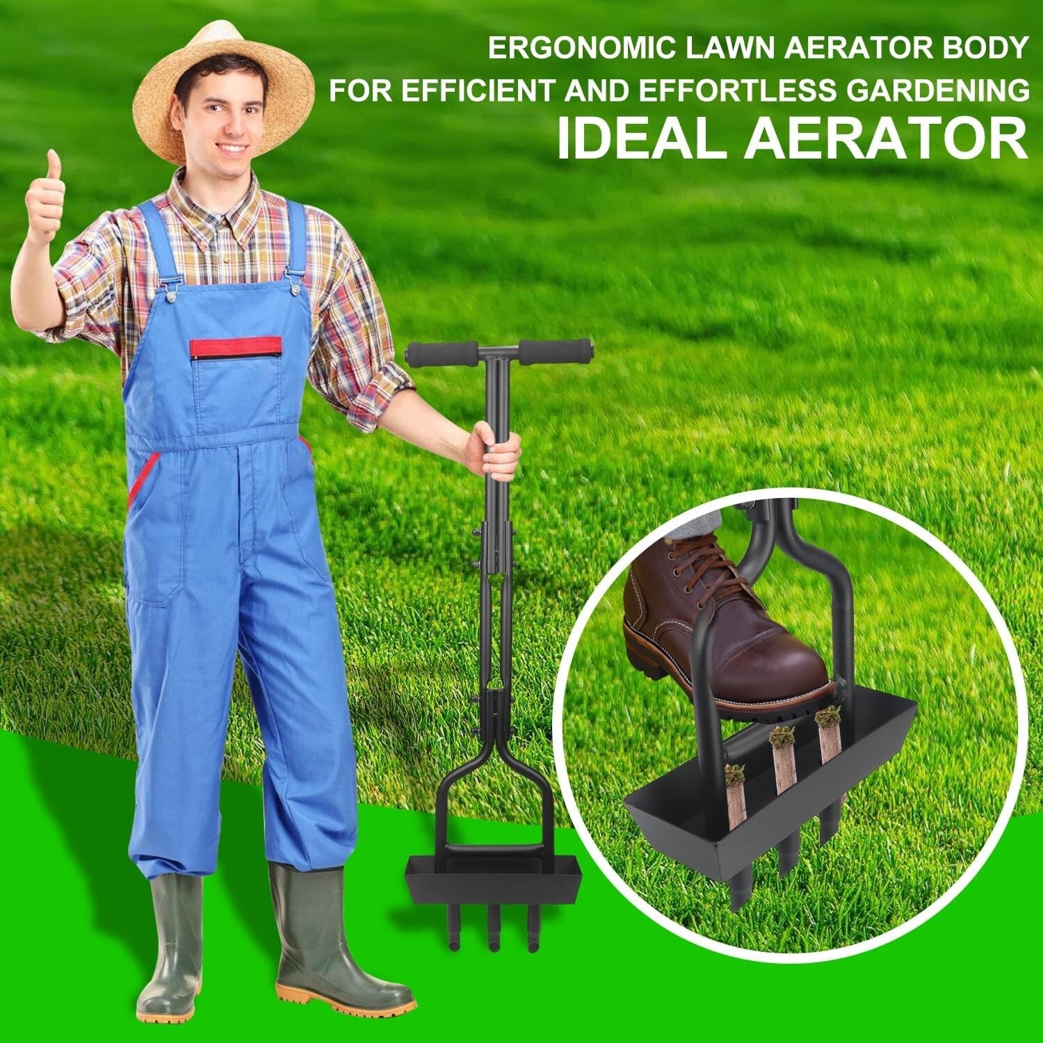 Ergonomic Lawn Aerator with Storage Tray & Cleaning Tool for Effortless Use