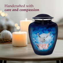 Load image into Gallery viewer, Durable 9.2" Blue Dove Cremation Urn - Secure Threaded Top, Velvet Bag Included