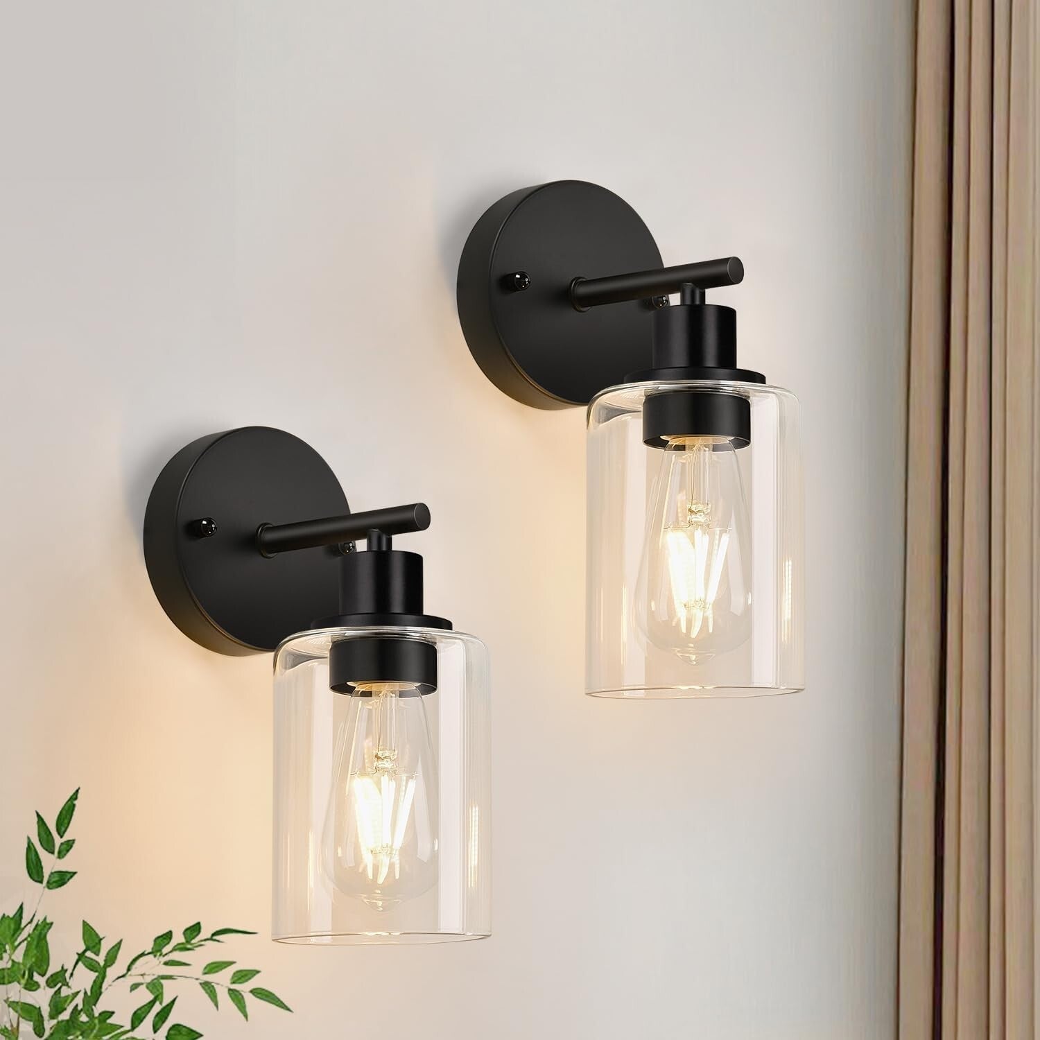 Versatile 2-Pack Modern Black Sconces with Glass Shade for Stylish Lighting