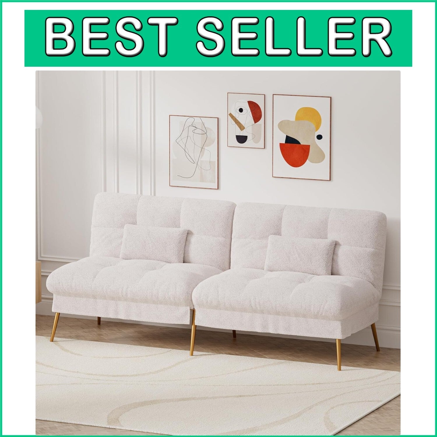 Elegant 68" Convertible Futon Sofa Bed with Adjustable Backrest - White