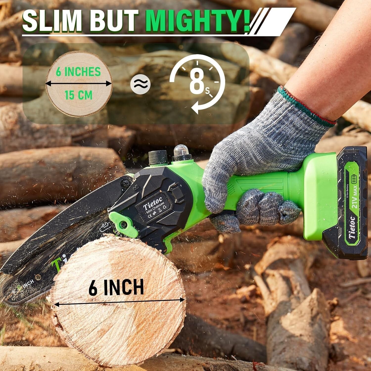 Battery-Powered 6-Inch Mini Chainsaw with Auto Oiler - Safe & User-Friendly