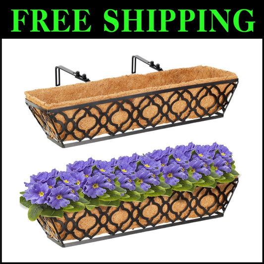 Vintage-Inspired 24-Inch Window Deck Planters with Coconut Coir Liner - Set of 2