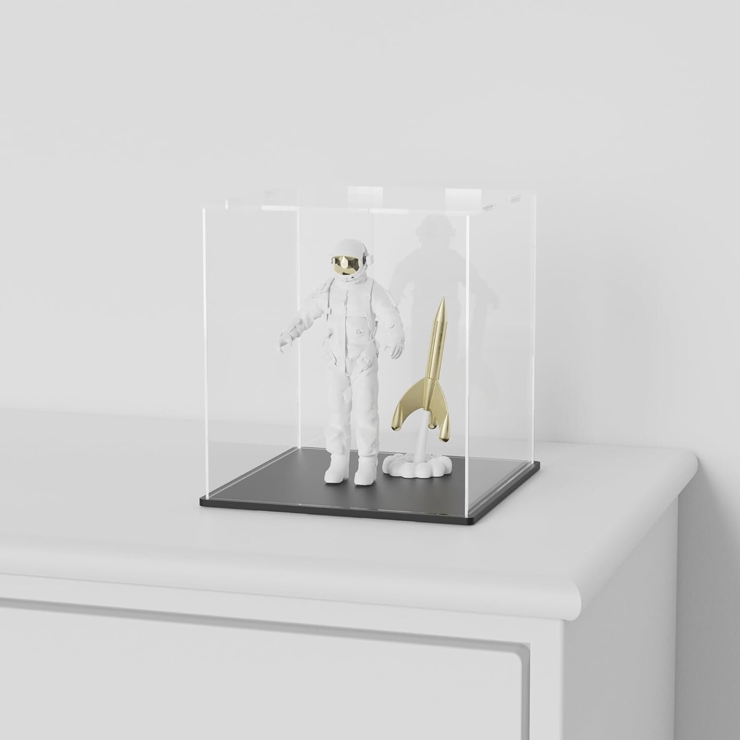 12 Inch Clear Acrylic Display Case with Matte Black Stand for Collectibles